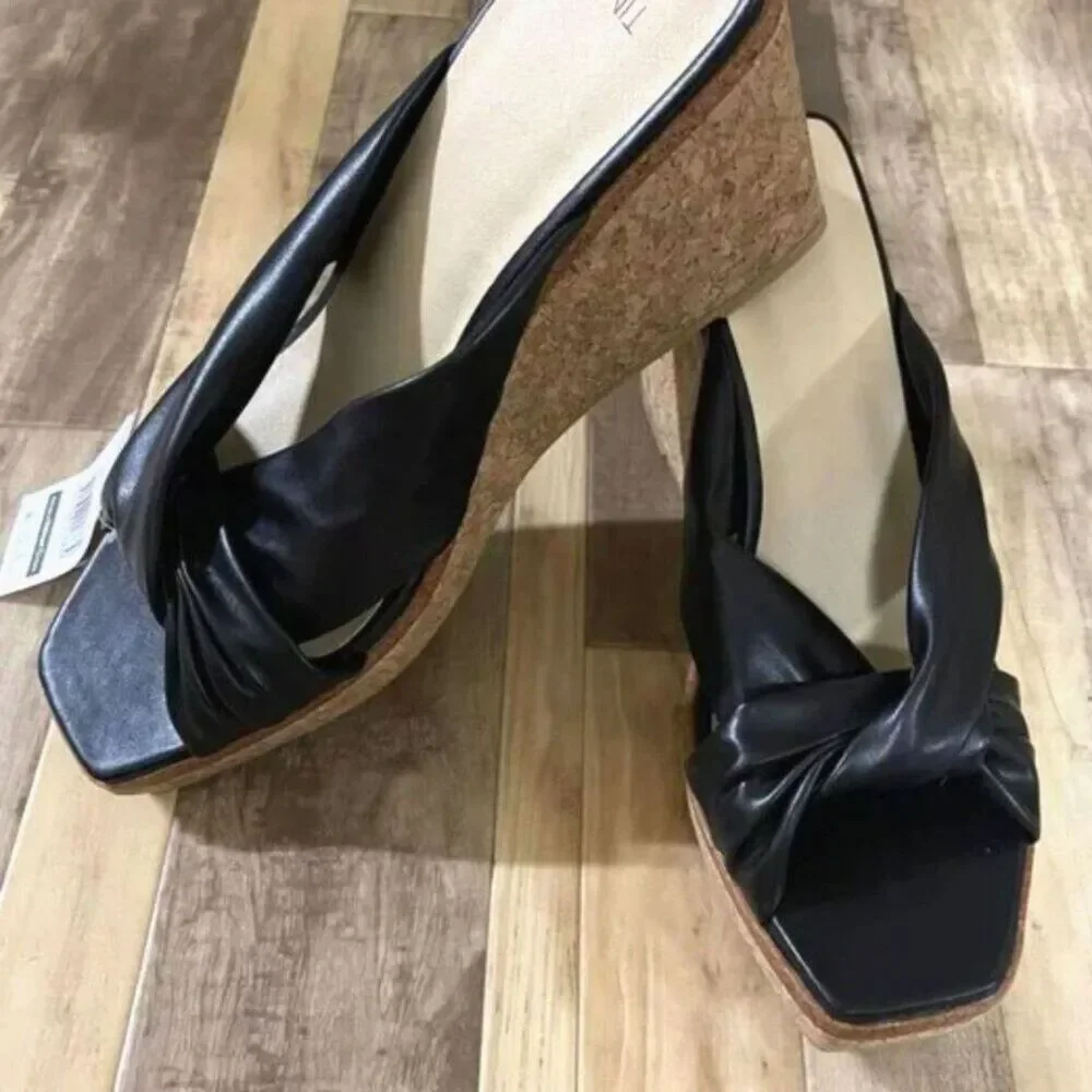 Women's Size: 10 Wedge High Heel Sandals Black . Time and Tru . New w/ Tags . #2